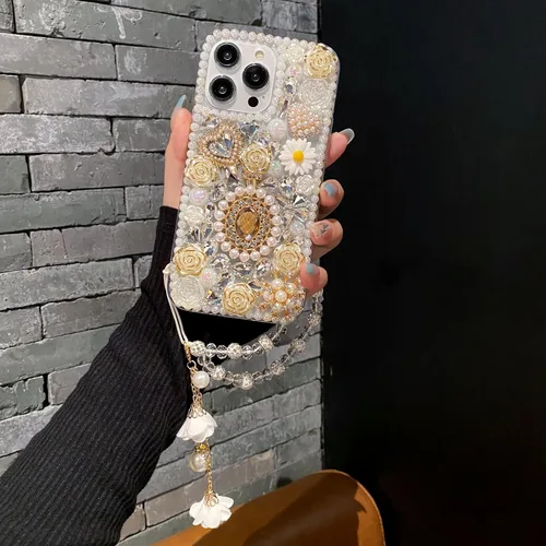 Vista 7 de iFiLOVE para iPhone 7 Plus/8 Plus Funda con Diamantes Brillantes y Correa de Flores, 3D Lujo Brillante Purpurina Cristal Diamantes de Imitación
