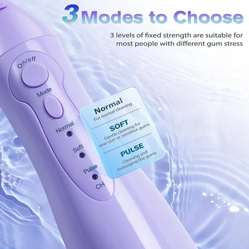 Vista 4 de TOVENDOR Irrigador de agua eléctrico, irrigador oral dental recargable inalámbrico IPX7, impermeable, 10.1 fl oz, limpiador de dientes de agua