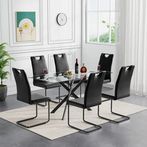 Vista 13 de Henf Juego de mesa de comedor de 5 piezas para 4, mesa de comedor rectangular de 51 pulgadas y 4 sillas de comedor de poliuretano gris carbón, mesa