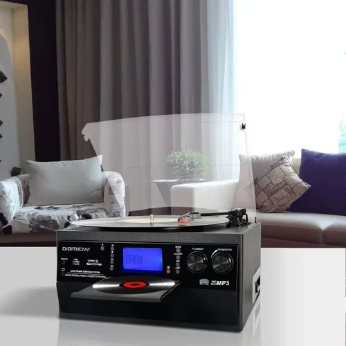 Vista 6 de FEKTIK Tocadiscos Bluetooth 10 en 1 con altavoz integrado, reproductor de discos de vinilo, casete de CD y radio FM, entrada AUX en salida RCA, USB