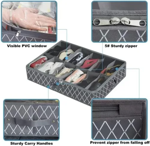Vista 5 de Contenedores de almacenamiento no tejidos debajo de la cama con asas reforzadas, almacenamiento debajo de la cama para zapatos con ventana
