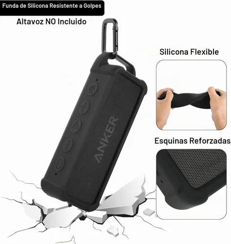 Vista 10 de Funda de silicona compatible con altavoz portátil Anker Soundcore 2, funda protectora de viaje con asa y mosquetón para altavoz Anker Soundcore 2