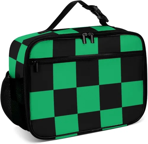 Vista 13 de Lonchera reutilizable con diseño a cuadros y negro y blanco con aislamiento, bolsa de almuerzo para comida y comida, bolsa de mano para mujeres