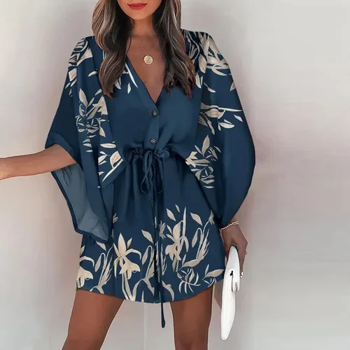 Vista 2 de FQZWONG Ropa de resort para mujer, vestido hawaiano con vuelo, elegante, para fiesta, bohemio, sexy, playa, vacaciones
