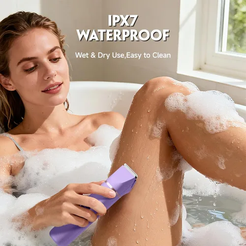 Vista 6 de Recortadora de bikini para mujer, maquinilla de afeitar eléctrica para área privada, recortadora de pelo púbico sin dolor con base de carga, IPX7