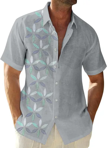 Vista 12 de RTRDE Men's Button Down Shirts Short Sleeve Graphic Print Hawaiian Vacation Beach Shirt, M-4XL
