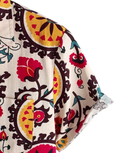 Vista 6 de LucMatton Camisas hawaianas de manga corta con estampado tradicional de lino y algodón para hombre