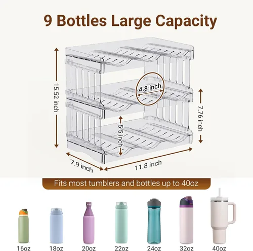 Vista 2 de Gracenal Organizador de Botellas de Agua con Soporte para Accesorios de Copa Stanley, Organizador y Almacenamiento para Refrigerador y Gabinete