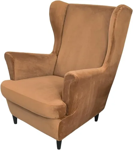 Vista 15 de Fundas elásticas para silla de ala, 2 piezas, fundas elásticas de terciopelo suave con parte inferior elástica para sala de estar y dormitorio Beige