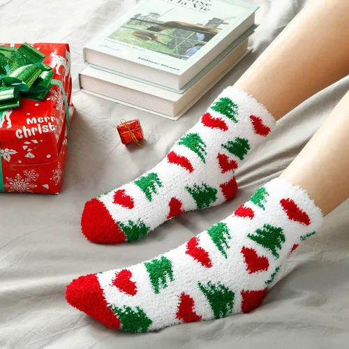 Vista 7 de 6 pares de calcetines de Navidad mullidos para mujer, calcetines de Navidad, calcetines cálidos de regalo de invierno, Multicolorido