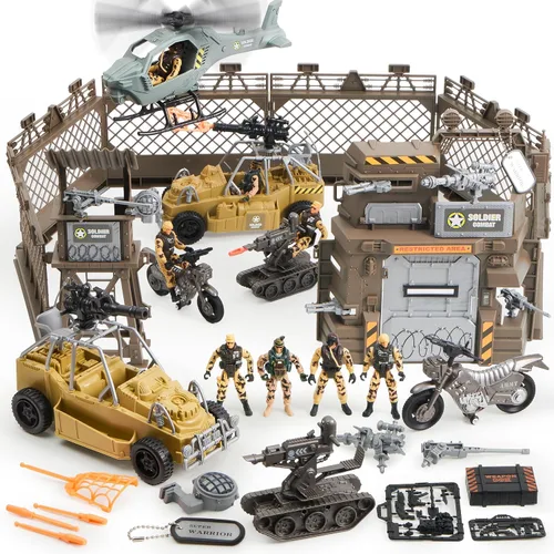 Vista 2 de JOYIN Juego de juguetes militares, juguetes militares para niños, incluyendo helicóptero con luz realista, sonido y mango, camiones Bruder, barco