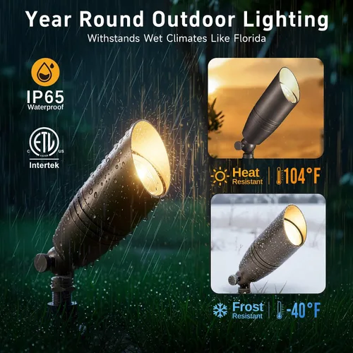 Vista 4 de Gardenreet Focos de paisaje de bajo voltaje - Luz superior LED de latón 12V para exterior, luces focales cableadas IP65 impermeables, enfoque