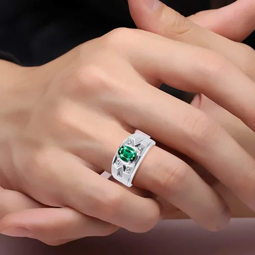 Vista 2 de Rylos Anillos para hombre, anillos de oro blanco de 14 quilates, estilo clásico de diseñador de 0.315 x 0.236in, piedras preciosas ovaladas