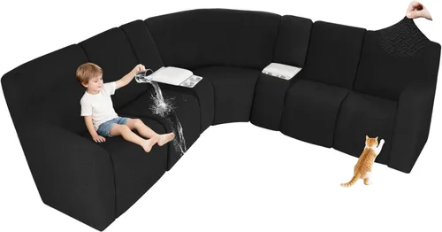 Vista 71 de ALIECOM Fundas 100% impermeables para sofá seccional reclinable, forma de L, elásticas, para esquina, funda para sofá seccional reclinable, lavable