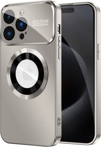 Vista 12 de MAKAVO Funda magnética para iPhone 15 Pro Max, compatible con MagSafe, protector de lente de cámara integrado, vista de logotipo, cubierta de Negro