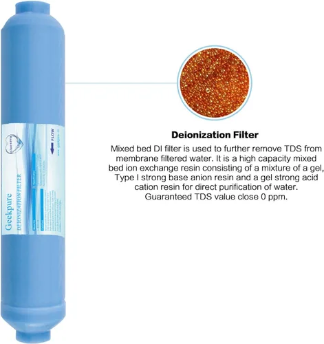 Vista 2 de Geekpure Cartucho de filtro de agua de repuesto DI de desionización en línea de 10 pulgadas TDS hasta 0 para ósmosis inversa RO System -1/4