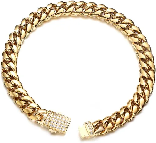 Vista 5 de Collar de cadena de eslabones cubanos de Miami para hombre, de acero inoxidable, chapado en oro de 18 quilates, joyería de hip hop para hombres