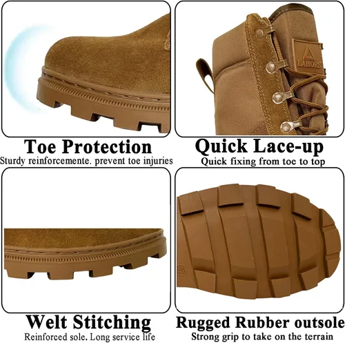 Vista 5 de Botas tácticas de 8 pulgadas para hombre, botas de combate ligeras y transpirables, botas uniformes sin rotura, botas de trabajo antideslizantes