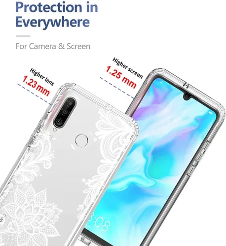 Vista 2 de Funda para P30 Lite/Nova 4E MAR-LX3A con protector de pantalla de vidrio templado, bonito diseño de mandala transparente, funda protectora de cuerpo
