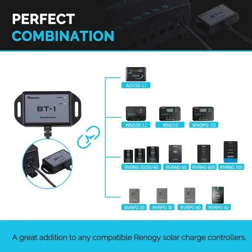 Vista 2 de Puerto de comunicación RS232 compatible con módulo Bluetooth Renogy RJ12, controladores de carga Rover/Wanderer/Adventurer, BT-1, color negro