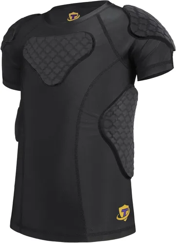 Vista 11 de Padded Shirt Youth Boys Padded Compression Sports Protective T-Shirt Kids Rib Chest Guard for Football Baseball Basketball