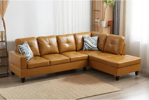 Vista 20 de A Ainehome Juego de sofá de sala de estar, 2 piezas, sofá seccional en forma de L, sofá de piel sintética con diván para sala de A-Negro