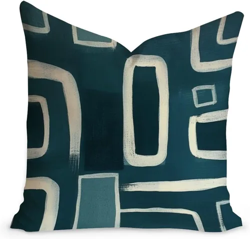 Vista 19 de Cojín de cojín verde salvia con rayas geométricas estilo granja enrejado imperial geométrico verde para sofá, funda de cojín de doble cara, 24 x 24