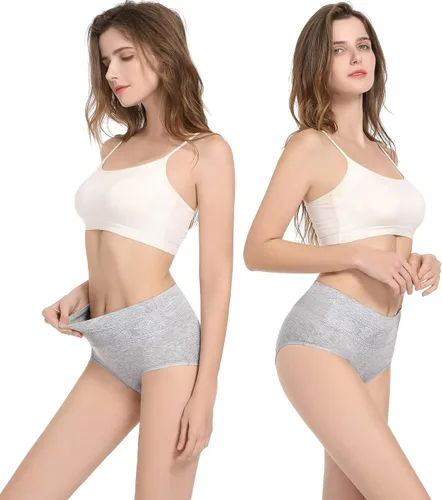 Vista 3 de HAVVIS - Ropa interior de cintura alta y de algodón para mujer, que disimula la barriga, jacquard con rosas, paquete múltiple