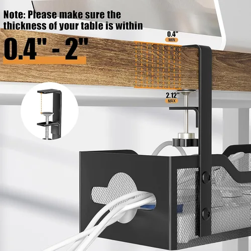 Vista 4 de Paquete de 2 bandejas para organizar cables debajo del escritorio, organizador de cables de 13.38 pulgadas sin taladros, organizador de cables