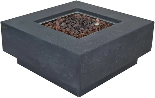 Vista 8 de Manhattan - Chimenea de concreto de 36 x 36 pulgadas para patio al aire libre, incluye rocas de lava modernas hogueras y chimeneas al aire libre