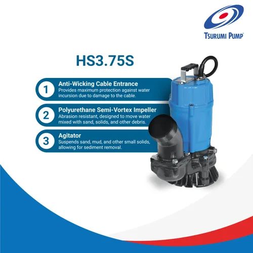 Vista 5 de Tsurumi HS3.75S-62 bomba de residuos semisólidos sumergible con agitador, 1 HP.