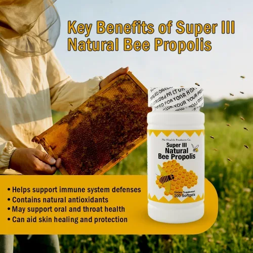 Vista 2 de Nu-Health Super III Natural Bee Propolis, Vitamina C Zinc, 200 cápsulas blandas