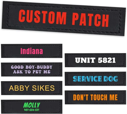 Vista 22 de Parches personalizados con nombre para arnés o collar de perro, texto personalizable, parches tácticos extraíbles, 2 parches personalizados