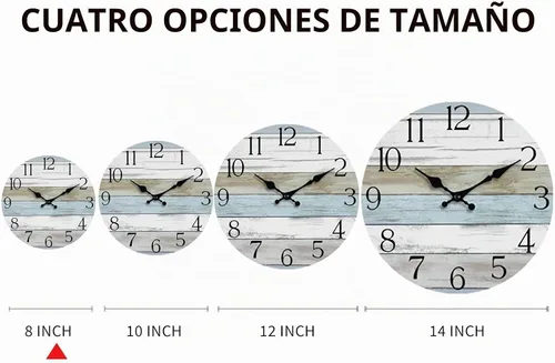 Vista 4 de Reloj de pared de 8 pulgadas, reloj analógico silencioso con pilas A-azul Blanco Marrón