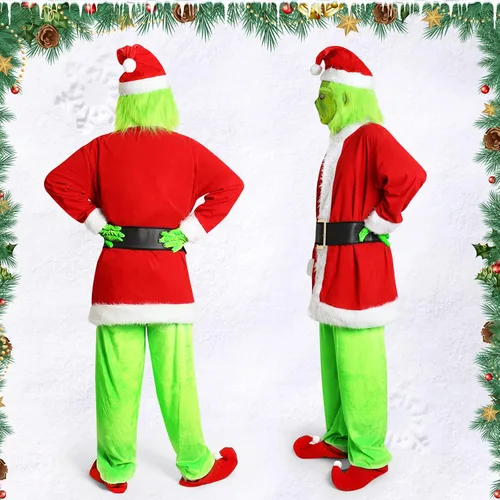 Vista 3 de WANFUY 6PCS Green Big Monster Costume For Adult Kids Deluxe Christmas Santa Costume With Mask Christmas Cosplay Costume