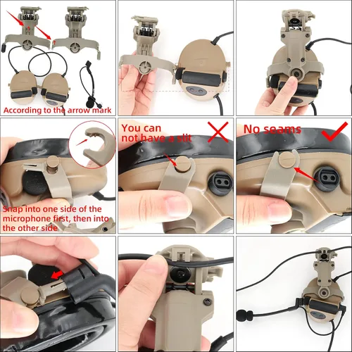 Vista 6 de Adaptador de riel ARC para casco para auriculares tácticos COMTA Airsoft Sports Beige Bronceado