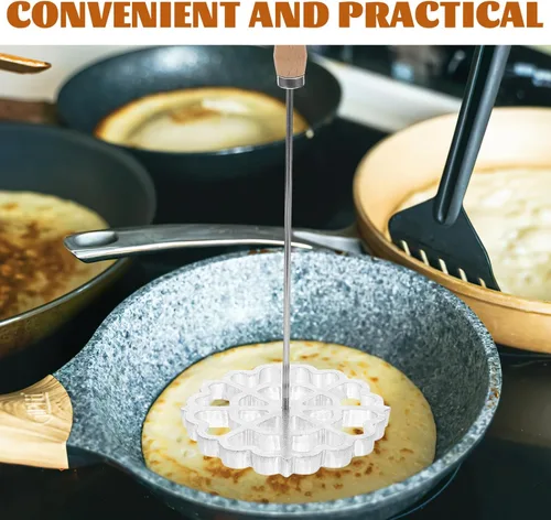 Vista 5 de Kichvoe Bunuelos - Molde con mango – Moldes de rosetas de gofres de aleación de aluminio – Juego de cucharas de hierro con roseta desmontable de 12