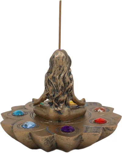 Vista 5 de Ebros Gift Luna sagrada Femenina Triple Diosa Yoga Meditación con Zona de Chakra Cuentas de Color Flor de loto Incienso Soporte para quemador Figura