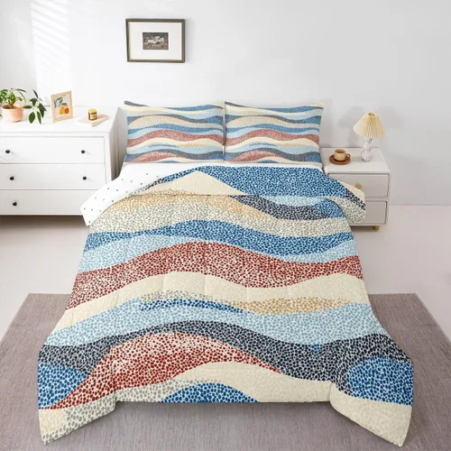Vista 16 de Erosebridal Juego de ropa de cama abstracta con diseño de olas marinas tamaño Queen, juego de edredón y juegos de ropa de cama con temática de playa