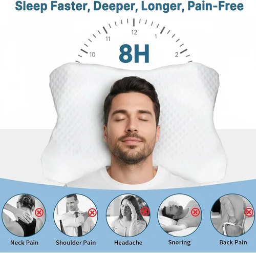 Vista 2 de Almohada cervical para el cuello de espuma viscoelástica, almohada ortopédica con infusión de carbón para aliviar el dolor de cuello, soporte