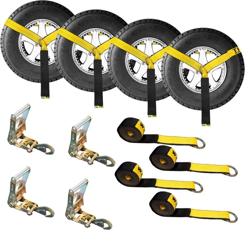 Vista 10 de Mega Cargo Control Correas de Amarre para Automóvil, Paquete de 4 Hebillas de Cola de Cadena de Trinquete G70, Estilo Lazo para Remolques