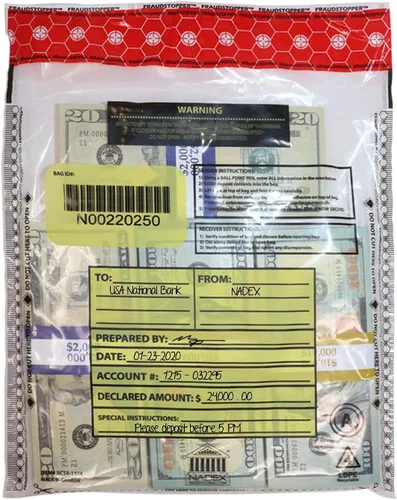Vista 7 de Nadex Bolsas de depósito bancario a prueba de manipulaciones de 9 x 12 pulgadas con FRAUDSTOPPER - 4 indicadores de seguridad de manipulación
