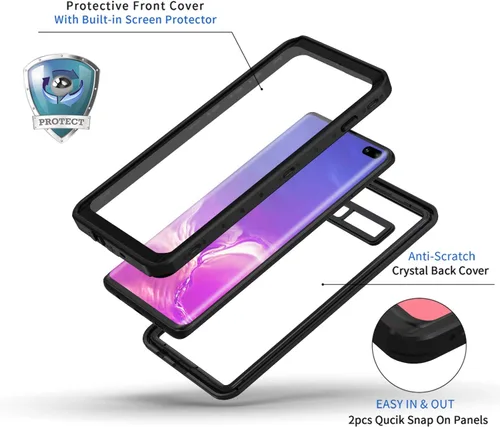 Vista 4 de Lanhiem Funda para Samsung Galaxy S10+ Plus, IP68 impermeable a prueba de polvo con protector de pantalla integrado, carcasa protectora resistente a