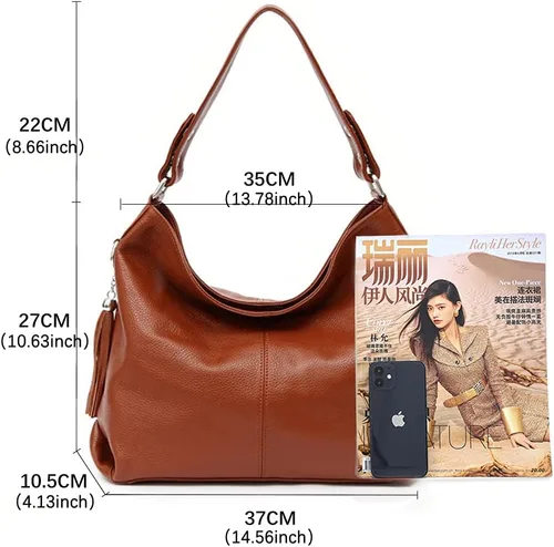 Vista 81 de Moda suave cuero genuino borla mujer bolso señoras hombro mensajero hobo bolso