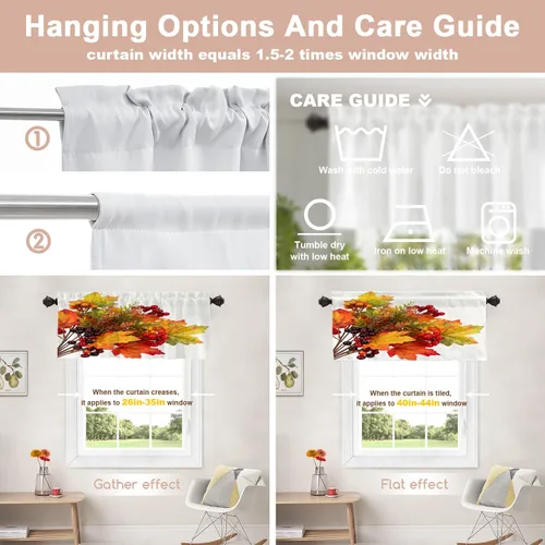Vista 54 de Shrahala Orange Autumn Autumn Blackout Curtain Tiers, Fall Kitchen Valance Light Blocking Tier Drapes with Rod Pocket, 2 Pack 26 X 24 in