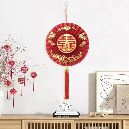 Vista 5 de Honbay Decoración tradicional china para boda, doble felicidad, adorno colgante con borla para ventana, puerta delantera, porche o decoración