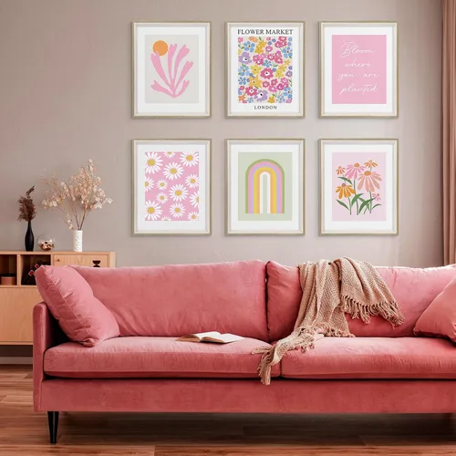 Vista 5 de Habseligkeit Láminas de Arte de Pared Danés Pastel Rosa, Pósteres de Arte de Pared Boho Matisse para Exposición, Pósteres de Mercado de Flores