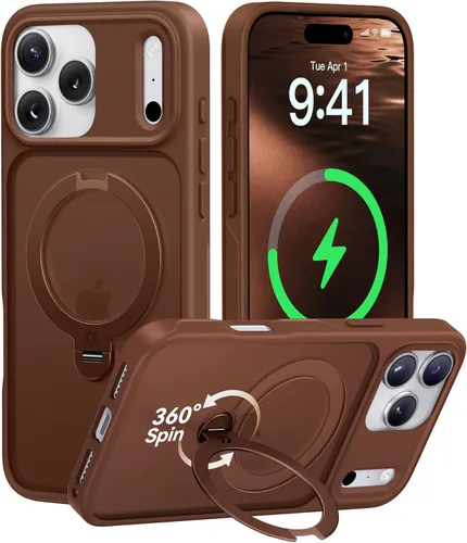 Vista 10 de CASEKOO Funda negra para iPhone 17 con soporte magnético giratorio de 360 grados