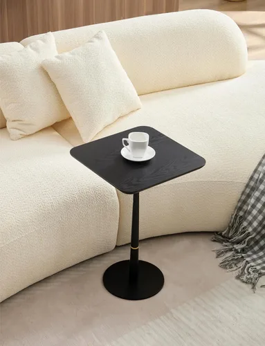 Vista 5 de 15.74'' Side End Tabel for Living Room, Modern Accent Drink Table, Wood Square Tabletop & Metal Pedestal, Easy Assembly, Black