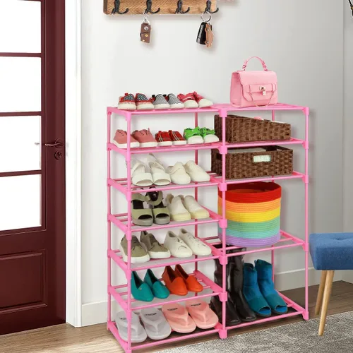 Vista 2 de LNYZQUS Zapatero rosa grande de 7 niveles, 24 a 30 pares de estantes organizadores de zapatos altos, organizador de botas para niños, para garaje